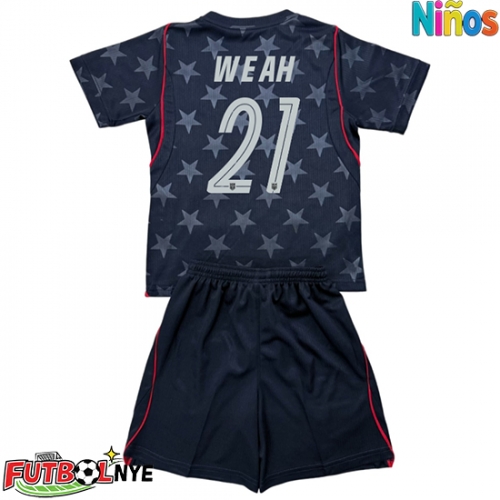 Camiseta Estados Unidos Timothy Weah #21 Visitante Equipación para niños Mundial 2026 manga corta (+ pantalones cortos)